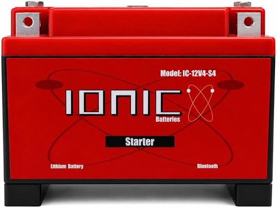Ionic Lithium 12V Starter Battery for Motorcycles, UTVs, and ATVs - 12V Battery with 500CA - Bluetooth Capability - 3.3lbs - IC-12V4-S4-P