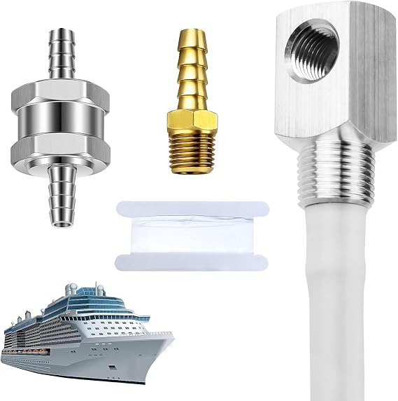 Universal 12" Marine 7-0948 Fuel Tank Pickup Tube with 0.31-inch/8mm Check Valve & Strainer, Length-adjustable Rigid Polyethylene Fuel Tube with Brass Barb Connector