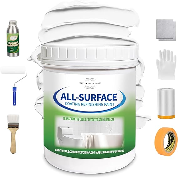 styleonme Tile Paint White, 16oz, 25-30sq.ft, Bathtub Washbasin Toilet Ceramic Tile and Kitchen Countertop Refinishing, Odorless and Non-Toxic Heavy Glaze Epoxy Resin Coating (With tools)