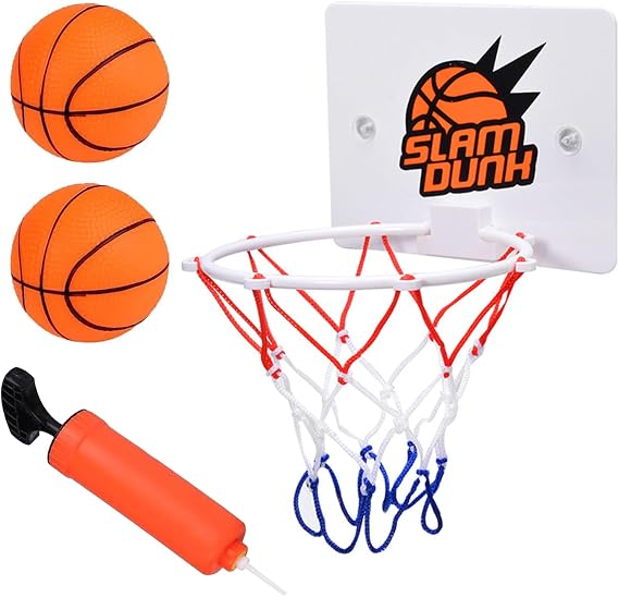 Pack of 4 Mini Basketball Hoop for Room with Suction Cup and Air Pump Mini Basketball No Punching Required Double Hook Mini Hoop Suitable for Indoor Children's Plays with Inflator