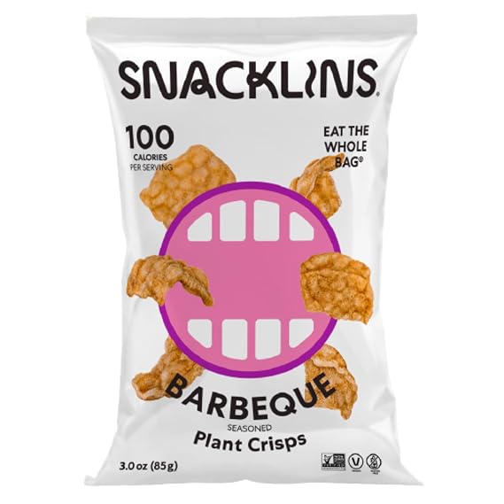 SNACKLINS Plant Based Crisps - Barbeque - Vegan Healthy Snacks - Gluten Free, Grain Free, Plant Based Crisps, 100% Kosher For Passover, Low Calorie - No Added Sugar, Crunchy, Puffed Snack - 3oz Bag (1 Pack)