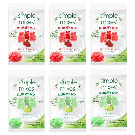 Simple Mixes Natural Gummy Mix Bundle, Strawberry & Lime 3 Pack each flavor, Fun Snacks, Make Infused Gummies