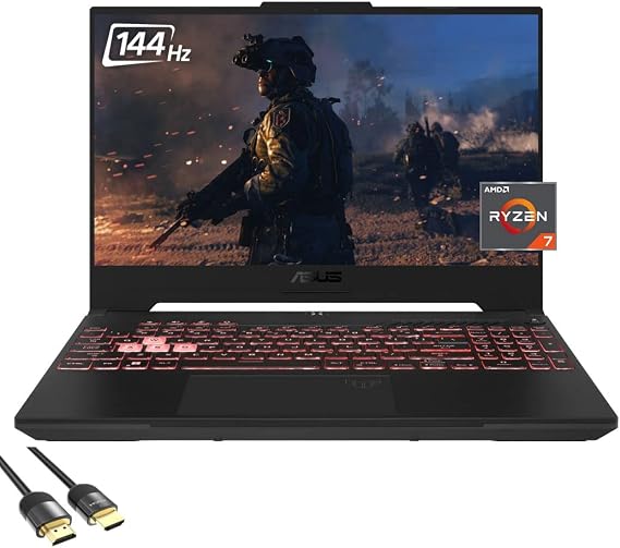 ASUS 2022 TUF Gaming A15 Gaming Laptop, 15.6" FHD 144Hz, AMD 8-Core Ryzen 7 6800H (Beat i9-11900H), GeForce RTX 3050Ti, HDMI, RJ45, WiFi 6, RGB, SPS HDMI 2.1 Cable, Win 11