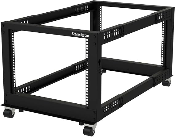 StarTech 8U 4-Post Server Rack, 19in Open Frame Rack with 40in (101cm) Mounting Depth and 1200lb (544kg) Weight Capacity, Mobile or Floor Mount IT Rack