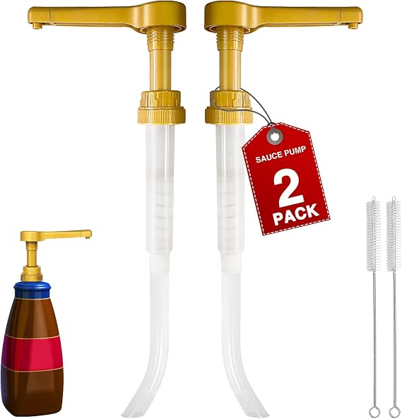 2Pcs 15CC Gold Sauce Pump Dispenser for 64 oz Bottles | For Chocolate Pumpkin Caramel Sauce Bottles, Reusable Large Syrup Pump, Dispenser for Vanilla Mocha Sauces