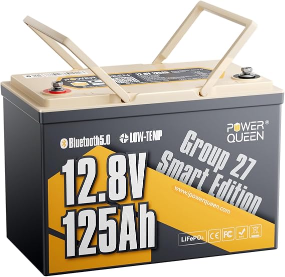 Power Queen 12V 125Ah Group 27 Lithium LiFePO4 Battery for RV, Trailer