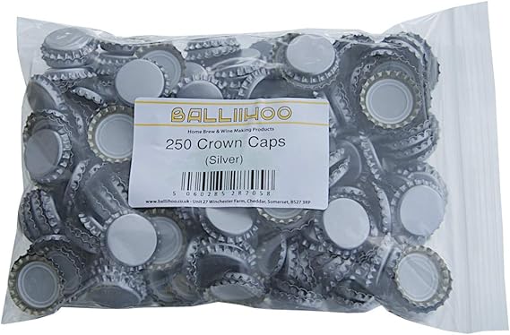 BALLIIHOO Pack of 250 Crown Bottle Caps - Silver
