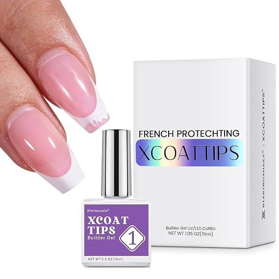 btartboxnails XCOATTIPS- Builder Gel, French Tip Press on Nails with Builder Gel