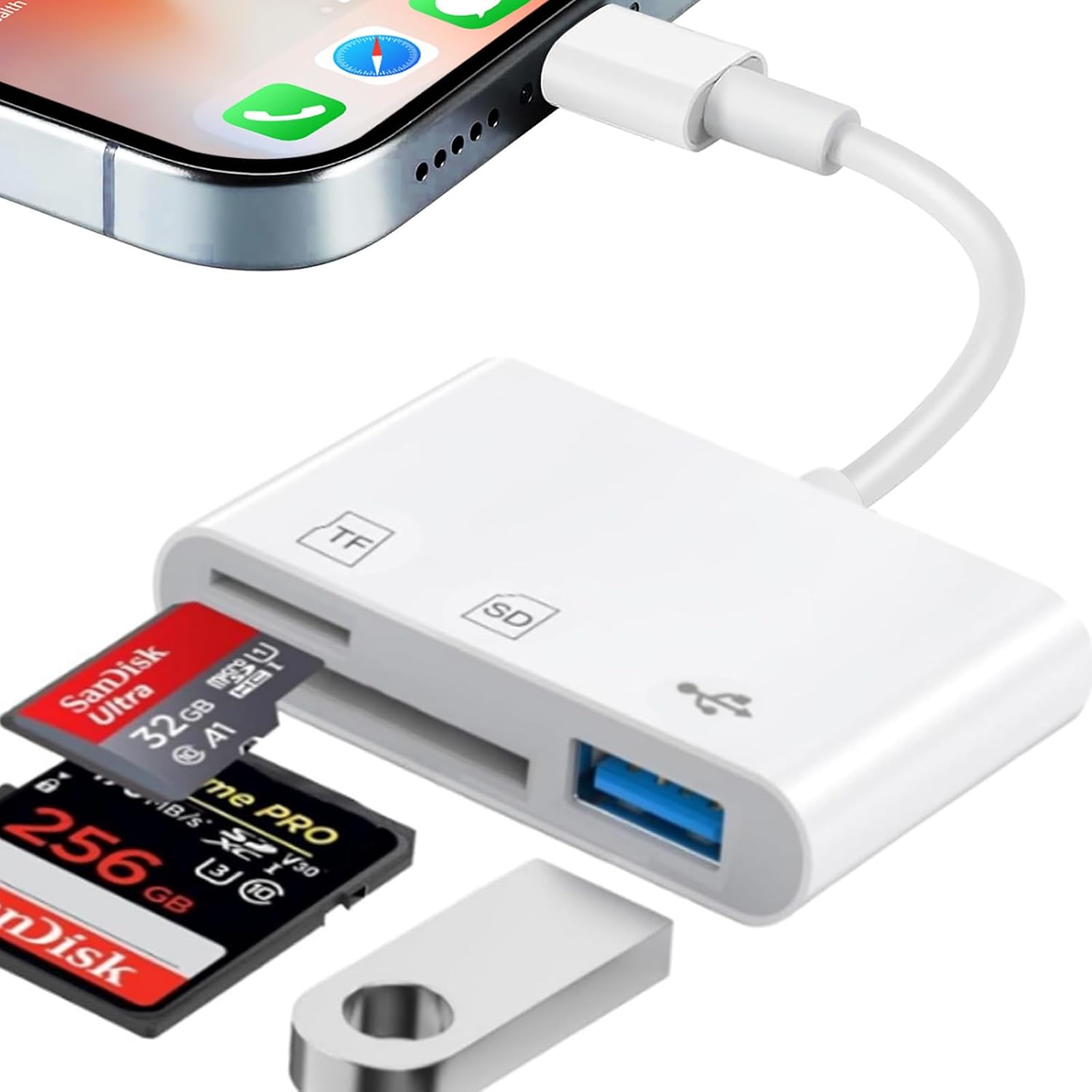 SD Card Reader for iPhone iPad, Memory Card Reader for iPhone, Camera Card Adapter with SDMicro SDUSB, Plug and Play Camera Card Viewer for iPhone 14131211876PlusProMaxSE