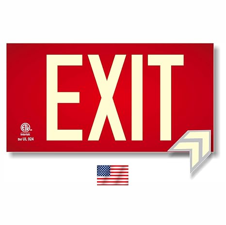 Photoluminescent Exit Sign Red - Aluminum - UL 924 Code Approved/IBC/NFPA 101 | NightBright USA Part Number ULR-050