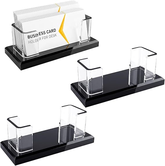 3 Pack Business Card Holder, Acrylic Business Card Holder Display for Desk, 1 Slot Clear Horizontal Business Card Stand for Desktop, Exhibition, Home, Office - Fits 50-60 Business Cards