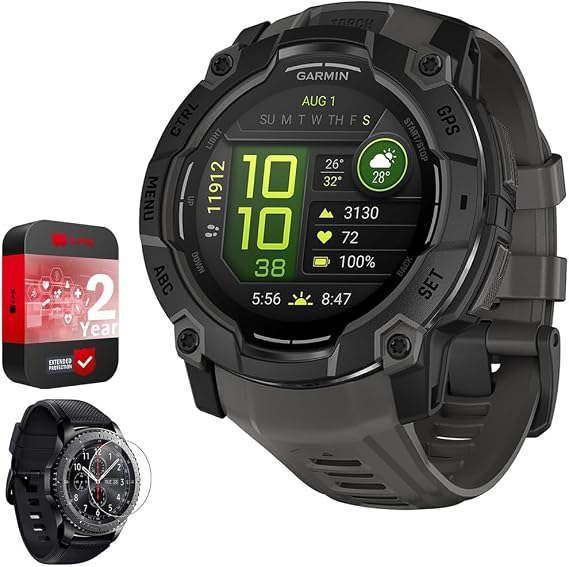 Garmin Instinct 3-50 mm Outdoor GPS Smartwatch, AMOLED, Black with Black Band 010-03020-00 Bundle with 2 YR CPS Enhanced Protection Pack & Deco Essentials Screen Protector