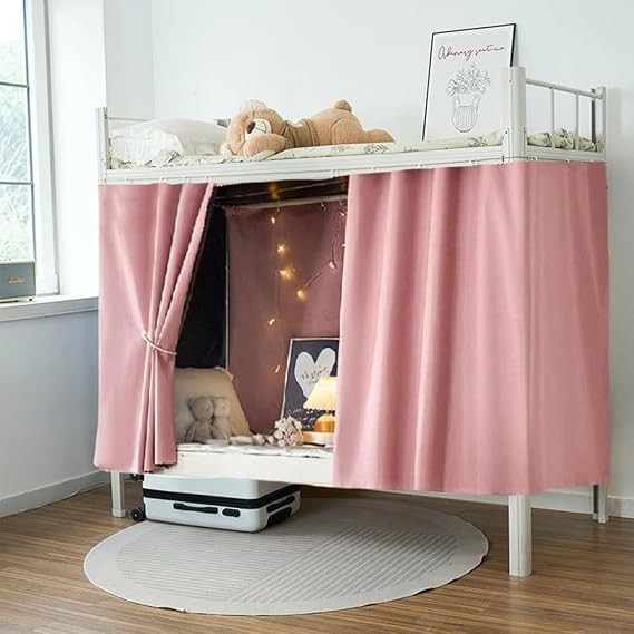 Bottom Bunk Bed Curtain Student Dormitory Blackout Bed Curtain Privacy Bed Shading Mosquito Curtain Cabin Bunk Bed Tent Canopy Mosquito Protection Net Removable Curtain Shading Net (Pink)