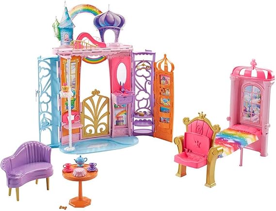 Barbie Dreamtopia Rainbow Cove Castle, Portable Playset with Handle, Puppy Figure, Transforming Features & 10+ Accessories