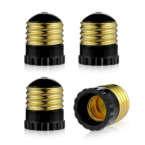 E26 to E17 Light Socket Adapter, Medium Screw E26 to Intermediate E17 Bulb Socket Adapter Converter, UL Listed (Black, 4)