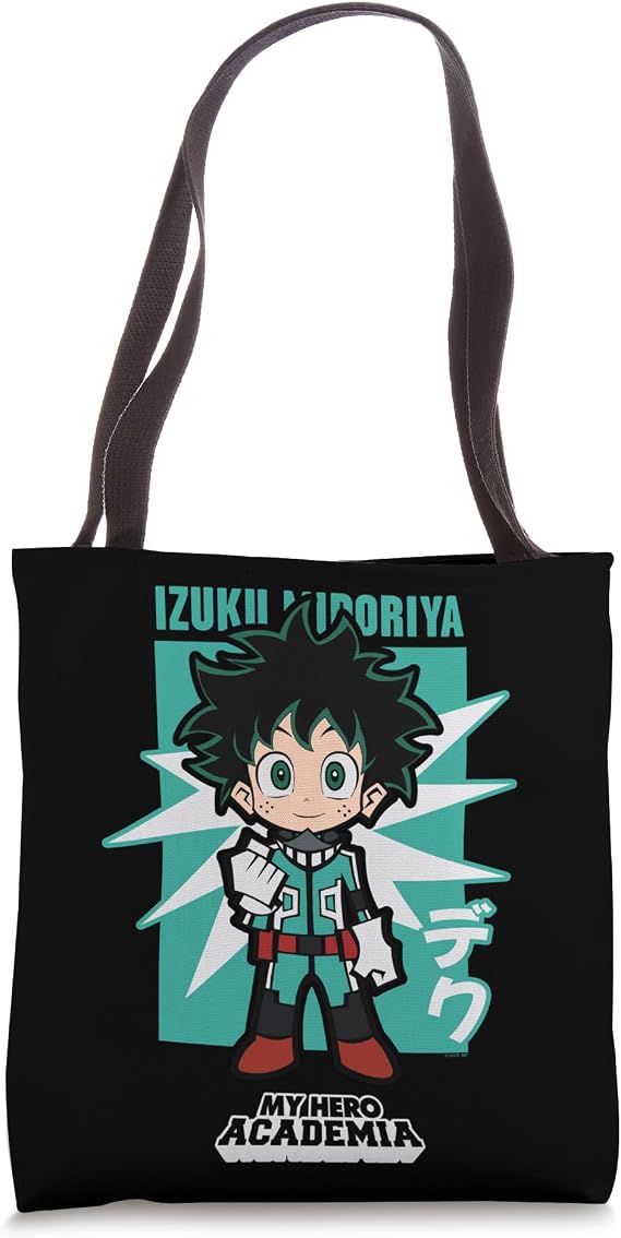 My Hero Academia Chibi Deku Kanji and Starburst Anime Tote Bag