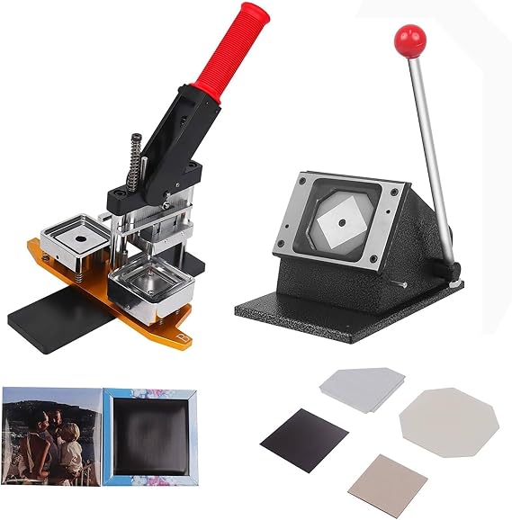 50x50 mm Photo Magnet Machine,DIY Fridge Magnet,Square Button Maker with 100 Sets of Consumables and Paper PVC Square Corner Cutter