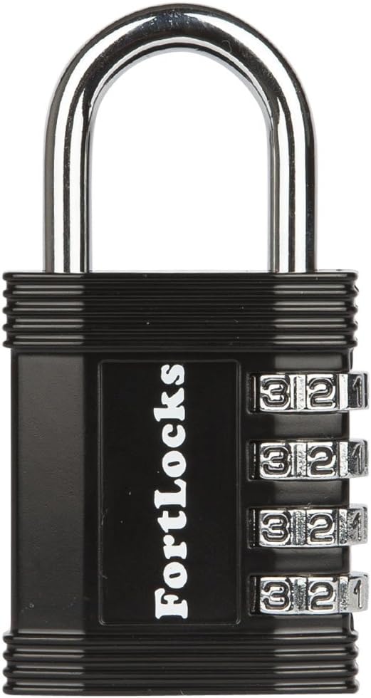 FortLocks Combination Lock, Gym Locker Lock, Padlock for Indoor & Outdoor | 4-Digit, Resettable, Weatherproof Combo Lock for Gym, School & Work Lockers, Storage, Toolboxes, Sheds, 1-Pack, Black