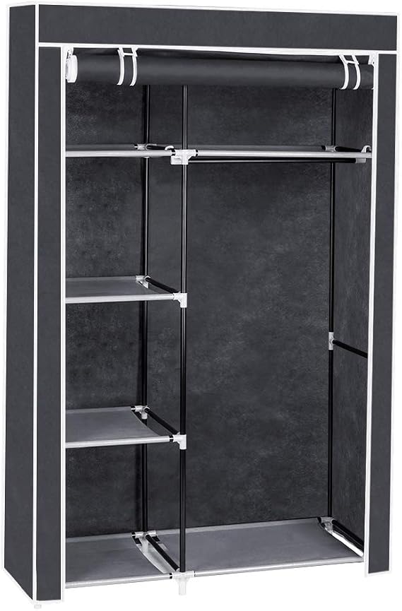 64" Fabric Wardrobe, Foldable Cloth Wardrobes with Hanging Rail, Bedroom Clothes Storage Cupboard Unit