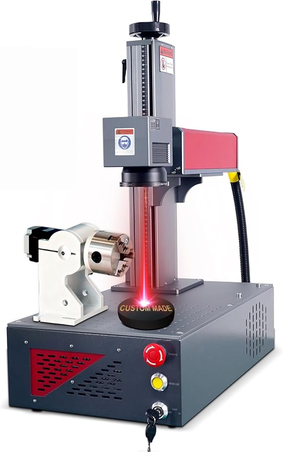 30W MAX Fiber Laser Engraving Machine,Fiber Laser Marking Machine 6.9x6.9 in Marking Area,Carver Machine with 80mm Rotary Axis,Fiber Laser Engraver for Metal Steel Plastic Stone Ceramic