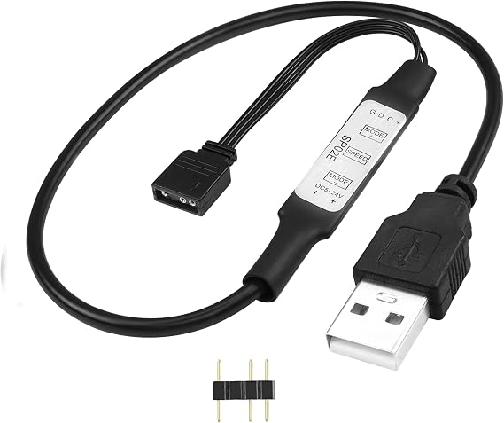 YACSEJAO 5V USB LED Strip Controller 1.3FT/40CM USB to 3Pin 5V RGB LED Led Light Replacement with 68 lamp Effects