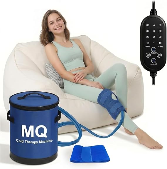 MQ 14 QT Ice Machine for Knee After Surgery, Programmable Timer Blue Nylon Bucket Portable Cold Therapy Machine, Cryotherapy Pain Relief System for ACL Recovery, Sport Injuries