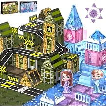 GobiDex Magnetic Building Blocks Set 44PCS Ice Princess Castle Magnetic Tiles & 40PCS Army Building Blocks, STEM Educational Construction Toys for Kids Boys Girls Age 3+