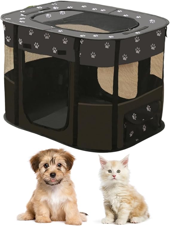 Foldable Dog Playpen,Pet Exercise Pen Tent Fence Cat Kennel House Playground for Portable Puppy Playpen/Rabbit Run/Kitten Cat Indoor Outdoor Travel Camping Use 80X60X55CM (M,Black)