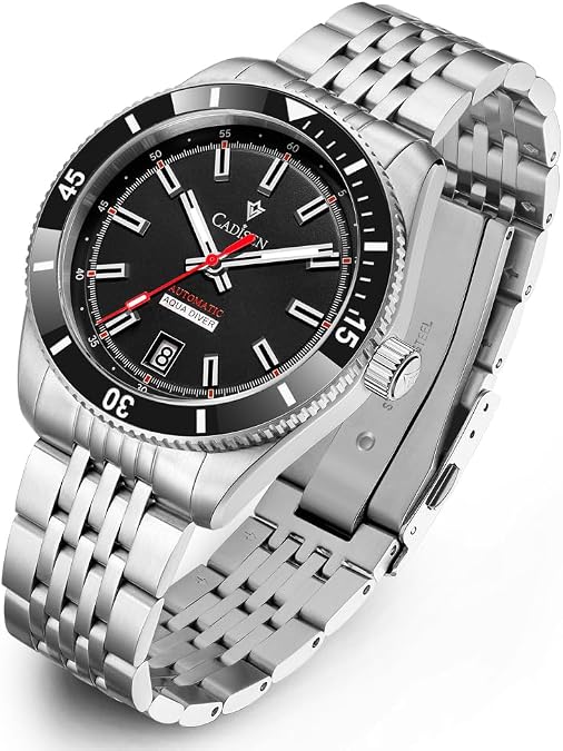 CADISEN Mens Automatic NH35A Mechanical Watch Stainless Steel Band 100M Waterproof Casual Watches for Men