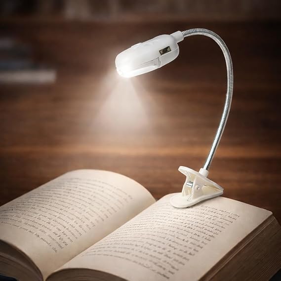 Mandallı Kitap Okuma Işığı Yaylı Pilli Ledli Lambası Beyaz Renk