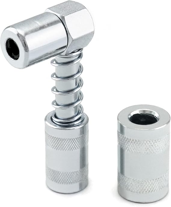 QWORK 90 Degree Grease Coupler Adapter with Sleeves, Grease Gun Coupler Snaps onto Grease Fittings in Tight Spaces for Auto, Farm, Truck or Industrial Use