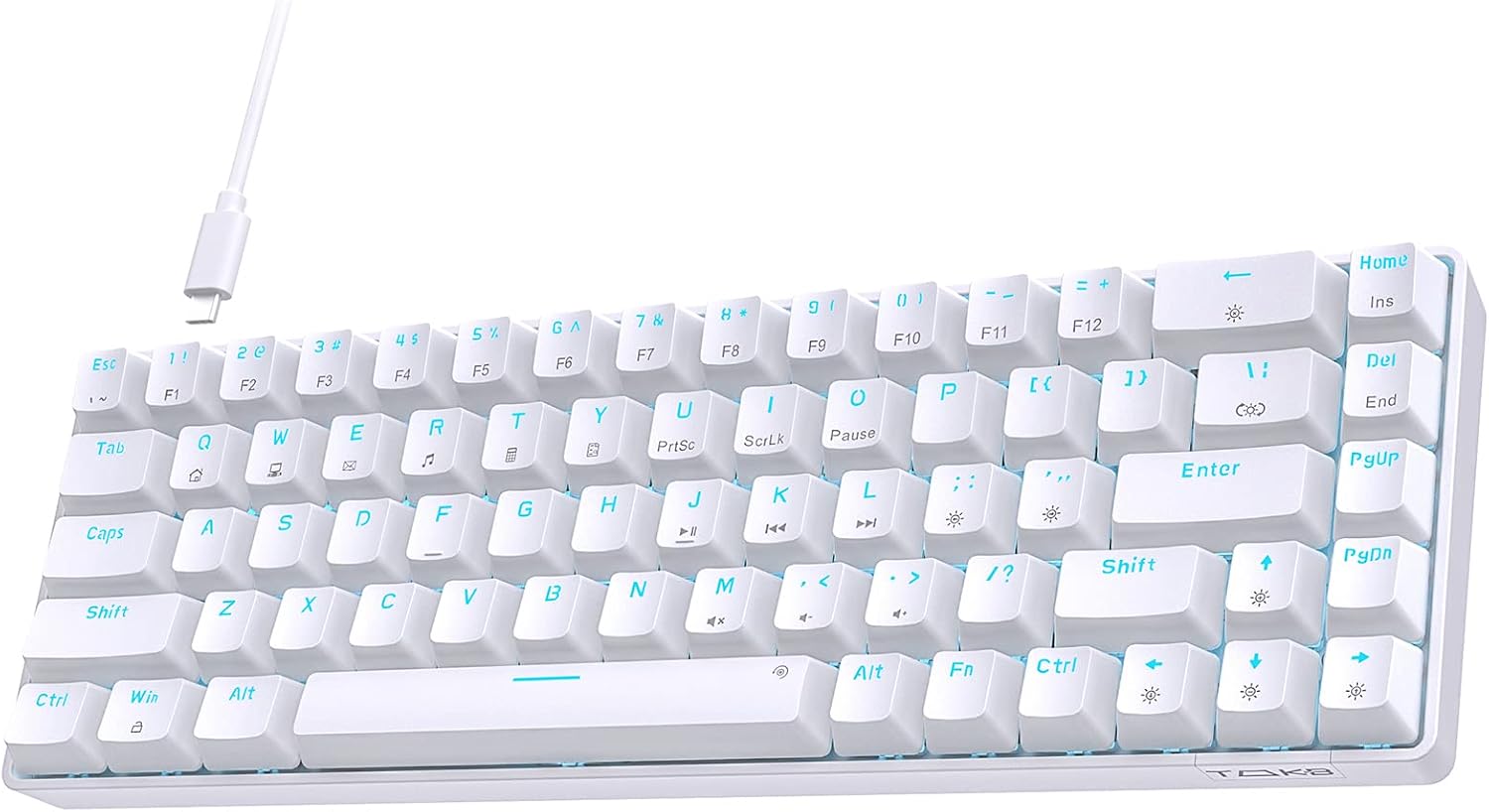 tmkb mechanical gaming keyboard t68se 60% percent keyboard with usb cable anti ghosting qwerty layout mini red switches keyboard for pc windows  mac os white