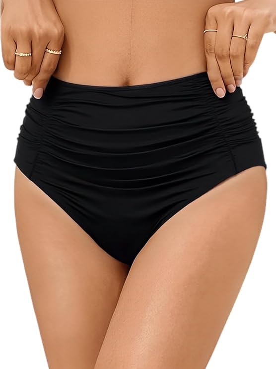 YELAIVP Women's High Waisted Bikini Bottom Tummy Control Ruched Bathing Suit Bottoms Butt Ruched Full Coverage Swim Bottom