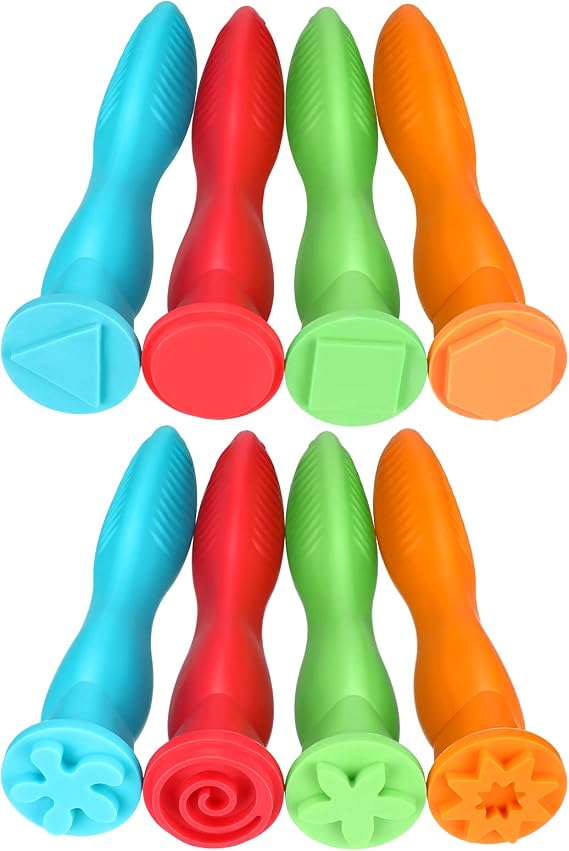 Aoriher Set of 8 Triangle Grip Geometric Patterns Stampers for Ages 2+ Fun Easy to Hold Paint and Dough Stampers for DIY Paint and Clay, Card Making, Educational, Learning, Decorating Supplies