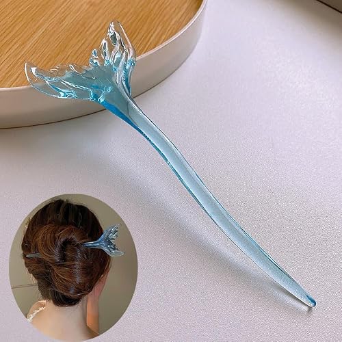 Cute Hair Stick for Buns, Crystal Acrylic Fish Tail Shaped Hair Stick, Stylish Vintage Hair Chopsticks for Women and Girls, Blue