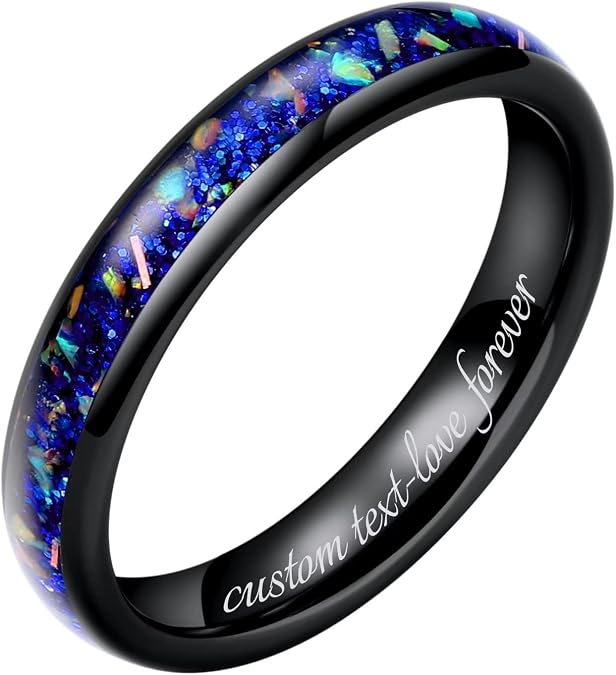 THREE KEYS JEWELRY Tungsten Wedding Band Opal Inlay for Men Women