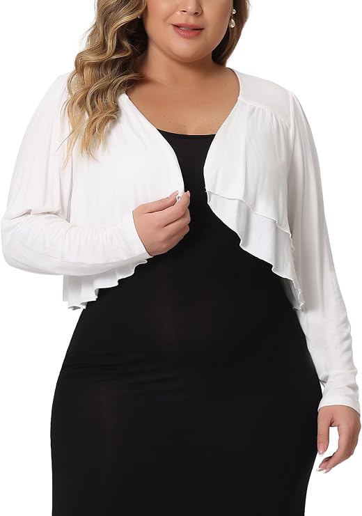 Agnes Orinda Plus Size Cardigan for Women Long Sleeve Open Front Elegant Cropped Shrugs Bolero Cardigans