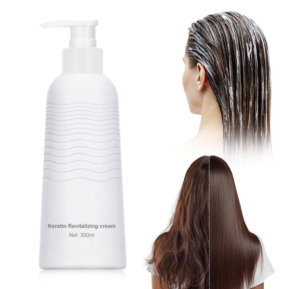 Keratin Revitalizing Cream, 2025 New Keratin Hair Straightener Cream, Keratin Boost Hair Smoothing Moisture Deep Conditioner for Women, Leave in Conditioner for Dry Damaged Hair 1Pcs