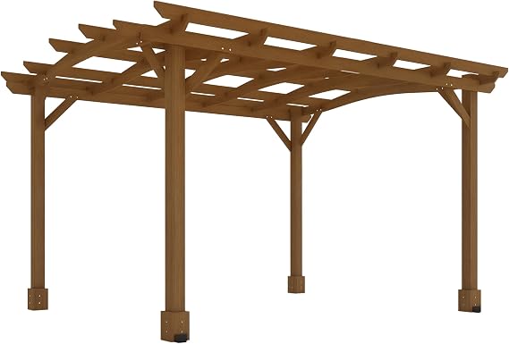 Outsunny 10' x 12' Outdoor Pergola with Arched Roof Wood Gazebo Dark Brown | Climbing Plant Support, Grape Trellis, Stable Structure, Concrete Anchors, Patio Garden Deck Backyard