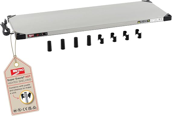 Metro HS1848 Super Erecta Hot Stainless Steel Heated Shelf - Use as Countertop Food Warmer or Customizable Shelving Unit - 120V, 200W, 18" x 48" - NSF and UL Listed