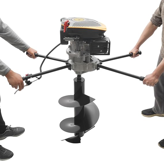 Post Hole Digger Gas Powered, 4-Stroke 173CC 9HP Gas Powered Auger with Drill Bit & Handles Two Man Earth Digging Machine for Fence Garden Farm Plant, EPA Compliant, Black
