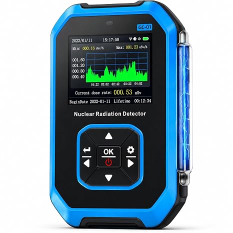 FNIRSI GC-01 Geiger Counter Nuclear Radiation Detector,Curve Display | Handheld Rechargeable Beta Gamma X-ray Radiation Monitor Meter,5 Dosage Units,Radiation Dosimeter Nuclear Survival Kit