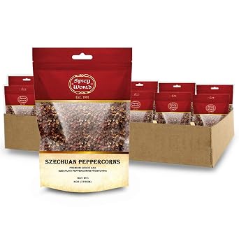 Szechuan Peppercorns AAA Grade 6 OZ | Red Whole Sichuan | Ingredient for Chinese Cuisines by Spicy World Pack of 12