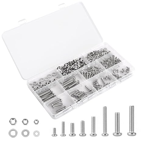 351pcs 304 Stainless Steel Cross Recessed Machine Screw Bolts Nut Washer Assortment Kit - (M3/M4/M5) 8 Sizes for Mechanical Assembly, DIY Projects, Electronics Repair.