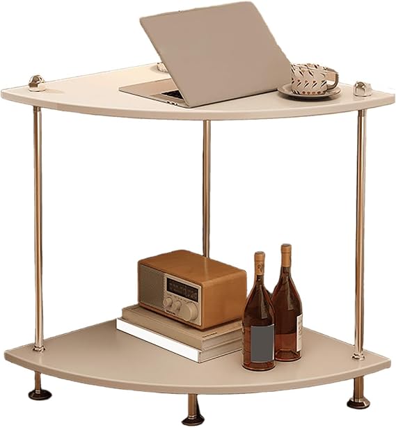Wooden Small Side Table, Modular Round Coffee Table, With 2 Wooden Storage Shelves, Metal Steel Frame Support Legs With Non-Slip Pads, Original Wood, Black And White(C,40X40X53CM)