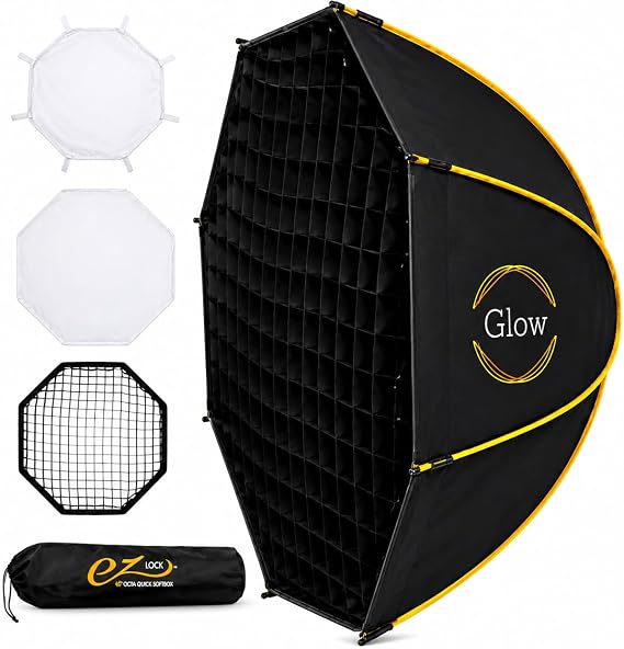 Glow EZ Lock 36" Octagon Softbox for Bowens-Mount Lights, Silver Interior, Dual Diffusers, Eggcrate Grid, Deflector Disc & Carry Bag, Compatible with Godox, NEEWER & Aputure,