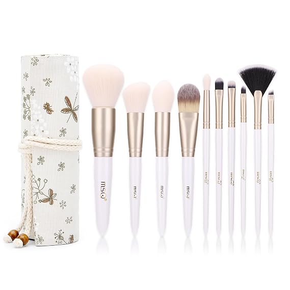 MSQ Makeup Brushes 10Pcs Powder Brushes Foundation Brush Premium Synthetic Hair Makeup Brush Set with Bag for Blending Highlighting Contour Eyeshadow Blush Eyebrow