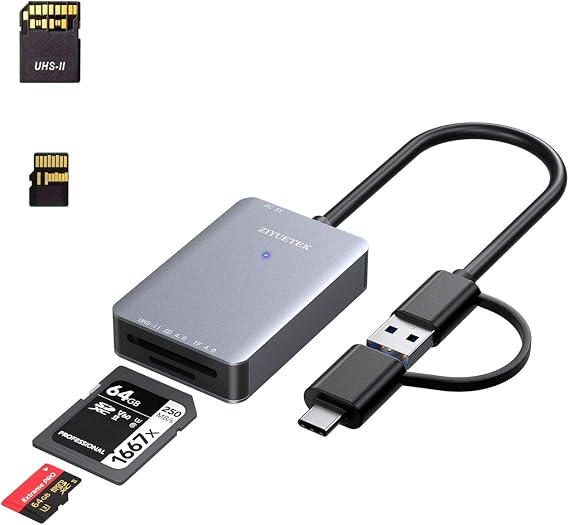 USB Tip C SD Kart Okuyucu, UHS-II V90/V60/V30/2000X/1667X/1000X, iPad Pro 2018 ile Uyumlu, Aynı Anda 2 Kartı Destekler, 500MB/s Maksimum Hız, Gri