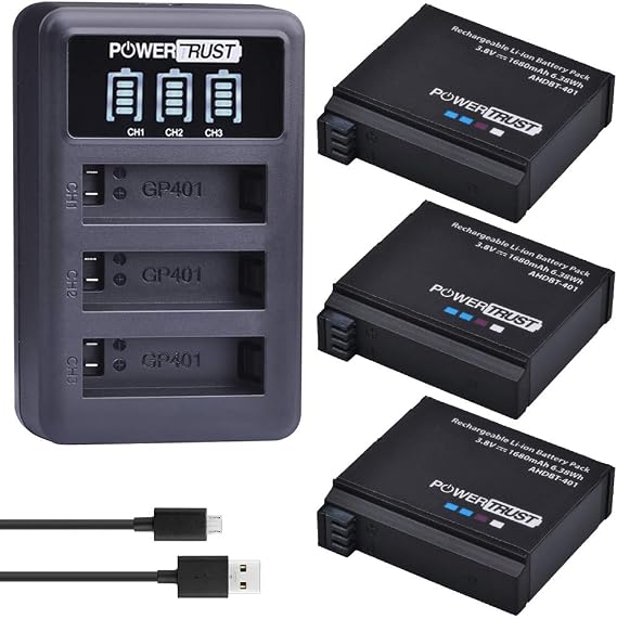 3Pcs AHDBT-401 Battery for Gopro Hero 4 AHDBT401 AHBBP-401 AHDBT 401 Digital Battery and LED 3-Port USB Charger for GoPro Hero4 HERO4 Camera
