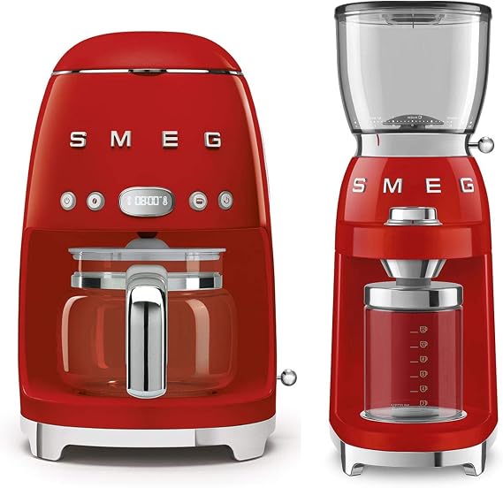 Smeg DCF02RDUS 50's Retro Style Drip Filter Coffee Maker Bundle CGF01RDUS Coffee Grinder - Red